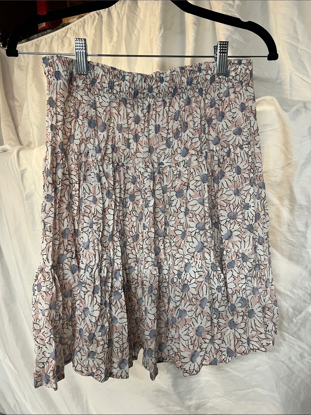 Express Floral Smocked Waist Circle Skirt - Pink Blue